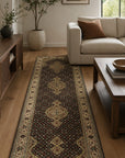 Elena Versatile Brown Hand Knotted Wool Rug styled in a modern living room - area rug lifestyle photo
