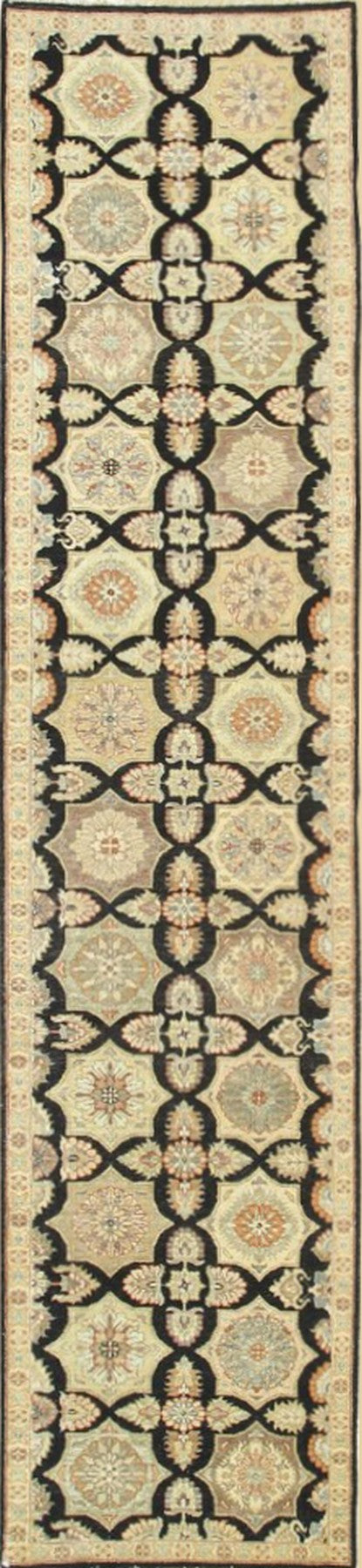 Isolated view of Timeless Agra Black Hand Knotted Wool Rug, showcasing its intricate floral and geometric design.