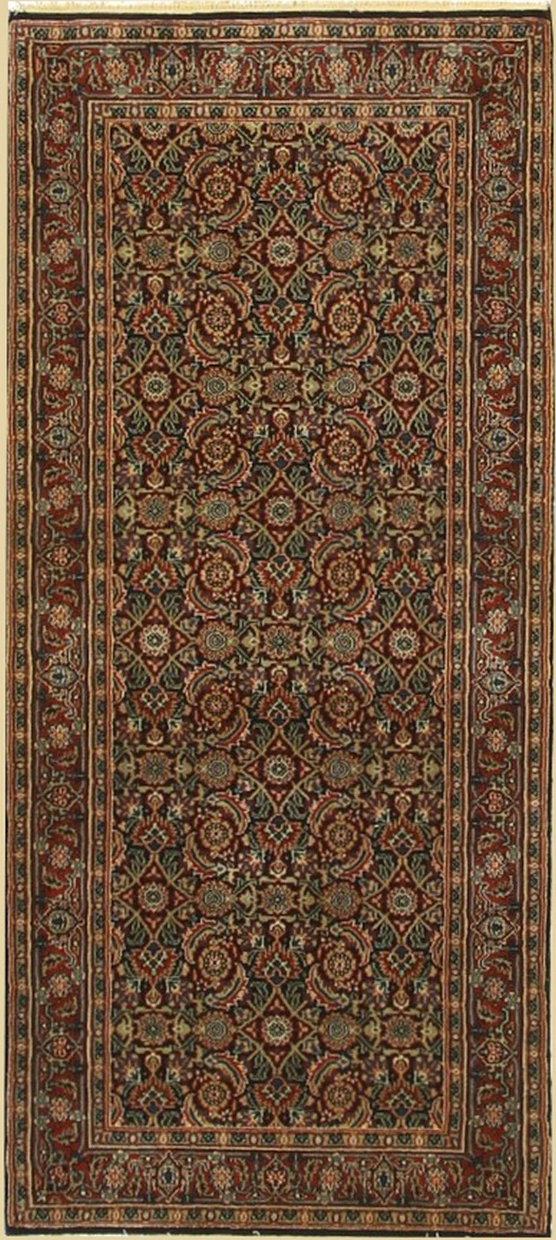 Isolated view displaying the Sleek Oriental Navy Hand Knotted Wool Rug, highlighting its intricate oriental design.