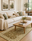 Violet Oriental Beige Hand Knotted Wool area rug styled in a serene neutral living room with cream sofa and sage accents - lifestyle photo