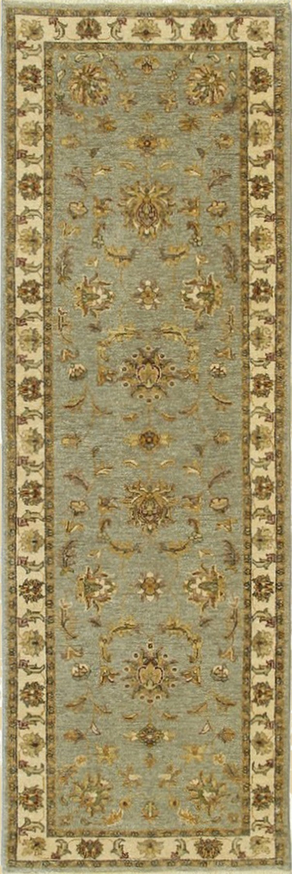 Isolated view of Zinnia Agra Green Hand Knotted Wool Rug, showcasing its intricate floral design and rich green hues.