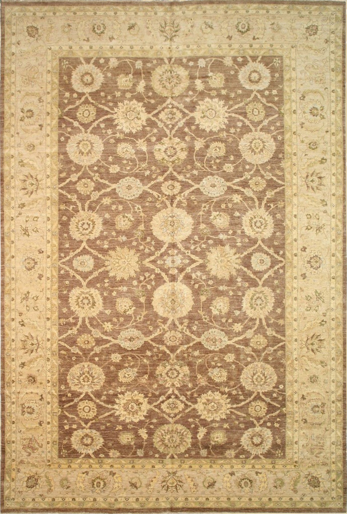 Isolated view of Unique Peshawar Beige Hand Knotted Wool Rug, showcasing its intricate design.