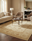 Beige Peshawar traditional oriental hand-knotted wool area rug