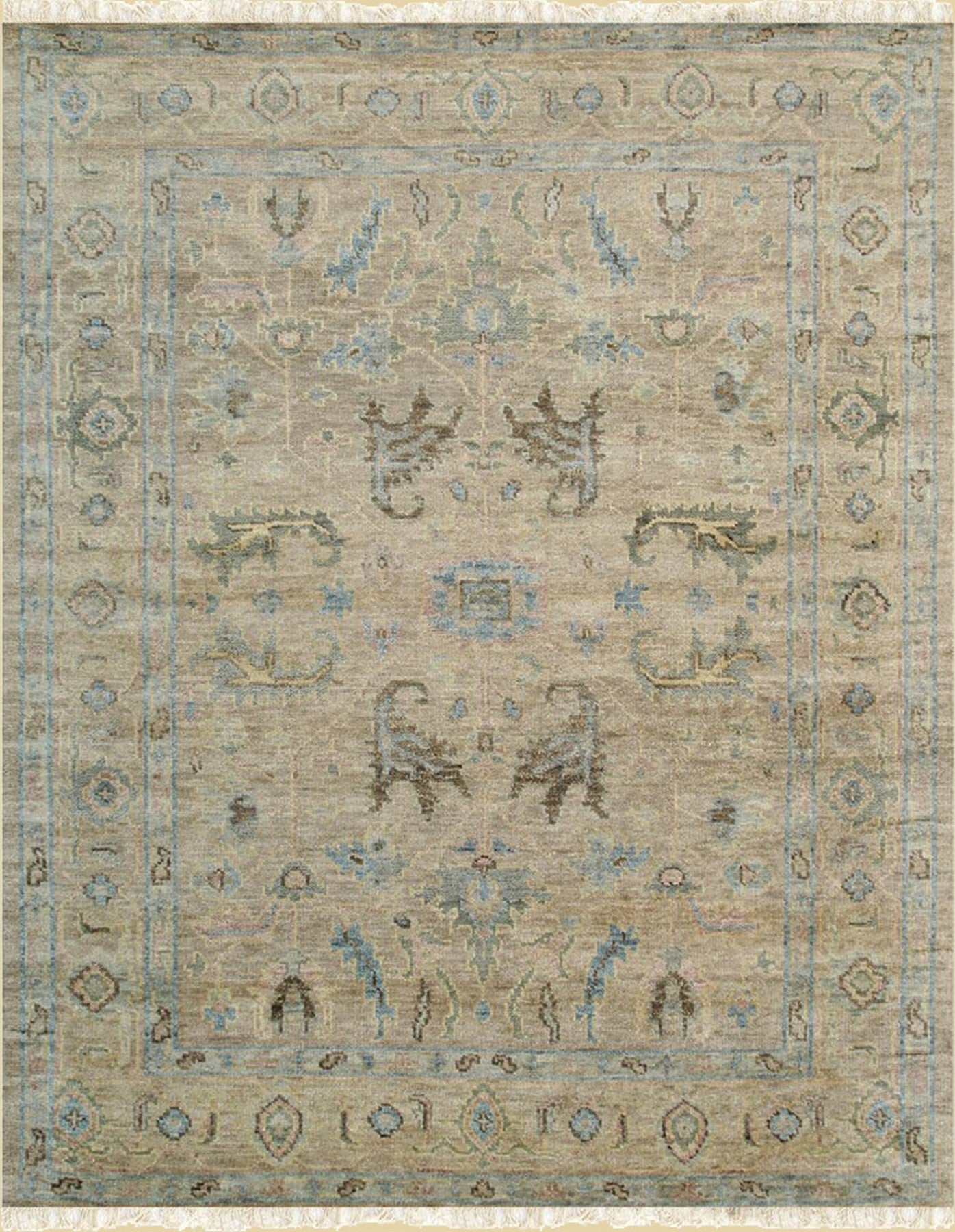 Isolated view of Captivating Traditional Beige Hand Knotted Wool Rug, showcasing its intricate, traditional design.