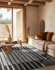 Here's the alt text, following your instructions for image position 3:
Nadia Mira Brown Hand Knotted Wool Rug, its intricate pattern blending earthy browns in a hand-knotted wool construction, displayed in a room setting.