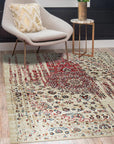 Exquisite Bianca Red Machine Made Wool & Viscose Rug, its intricate floral patterns blooming across a rich red field, its wool and viscose fibers catching the light to create a subtle sheen, showcasing a luxurious pile.