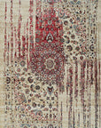 Isolated view of Exquisite Bianca Red Machine Made Wool & Viscose Rug, showcasing its intricate floral and geometric design in shades of red, cream, and subtle gold.
