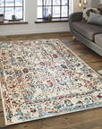 Enchanting Chic Multicolor Machine Made Wool & Viscose Rug, a vibrant blend of hues creating a sophisticated focal point, graces a modern living space. Its wool and viscose construction adds texture and subtle sheen.