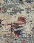 Isolated view of Versatile Enchanting Red Hand Knotted Wool & Viscose Rug, showcasing its intricate, geometric design with subtly contrasting textures and rich, saturated red hues.