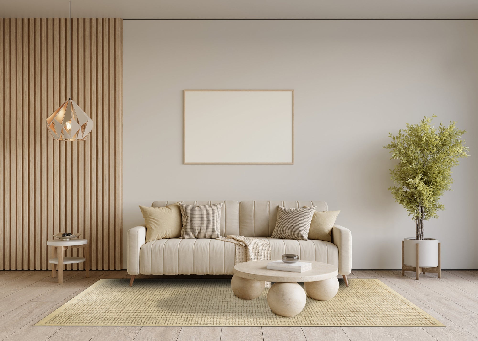 Quinn Artisan Ivory Hand Tufted Wool Rug, a creamy ivory wool rug with a subtle, textured design, displayed in a bright, contemporary living room setting.