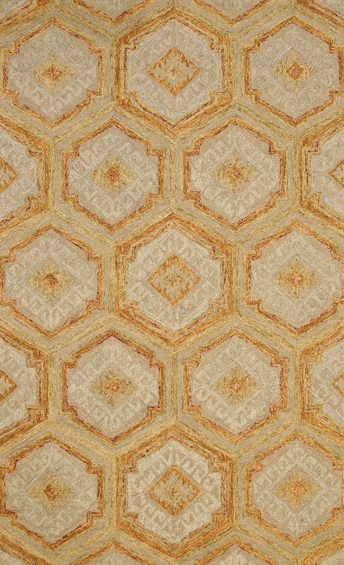 Isolated view of Alluring Laine Gold Hand Tufted Wool Rug, showcasing its subtle geometric pattern and luxurious texture.