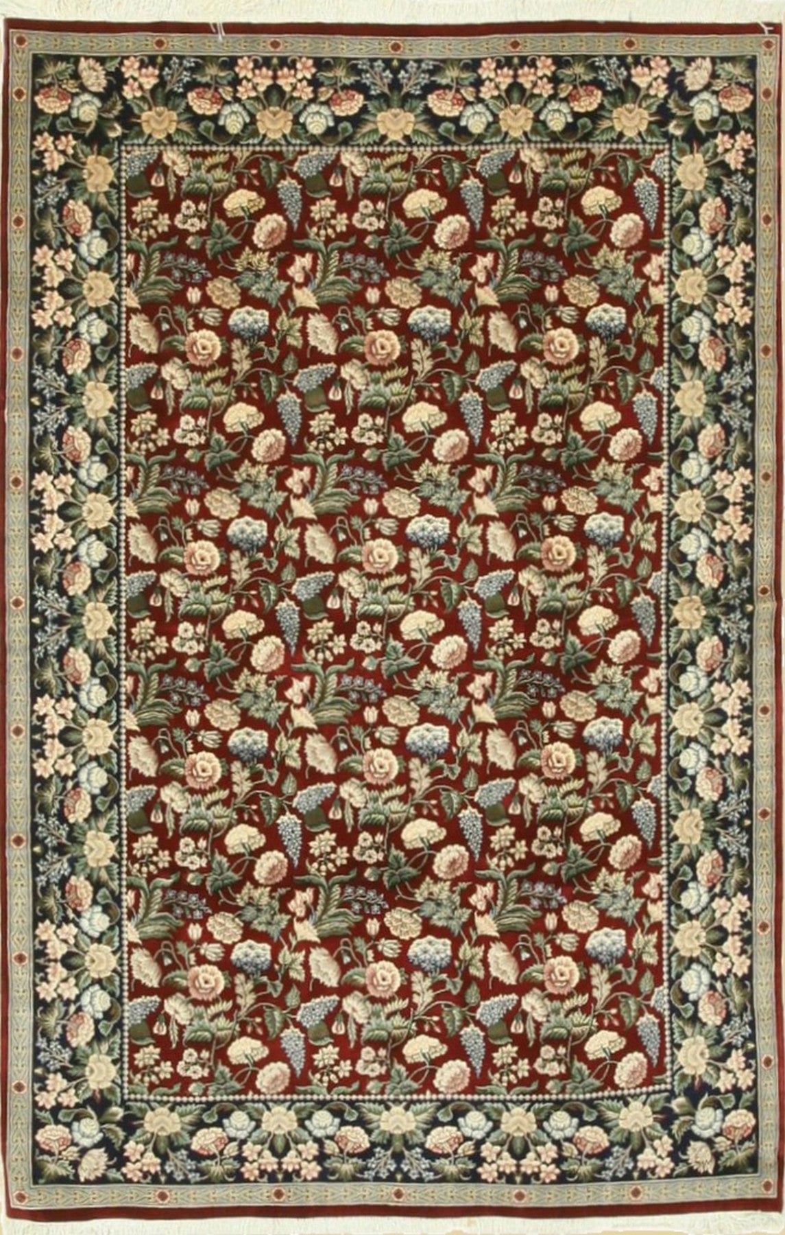 Isolated view of Delicate Traditional Multicolor Hand Knotted Wool Rug, showcasing its intricate, traditional design.