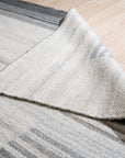 Classic Artistic Gray Flatweave Wool & Viscose Rug, blending cool gray tones and subtle sheen within a contemporary living space; flatweave construction hints at durability and effortless style.