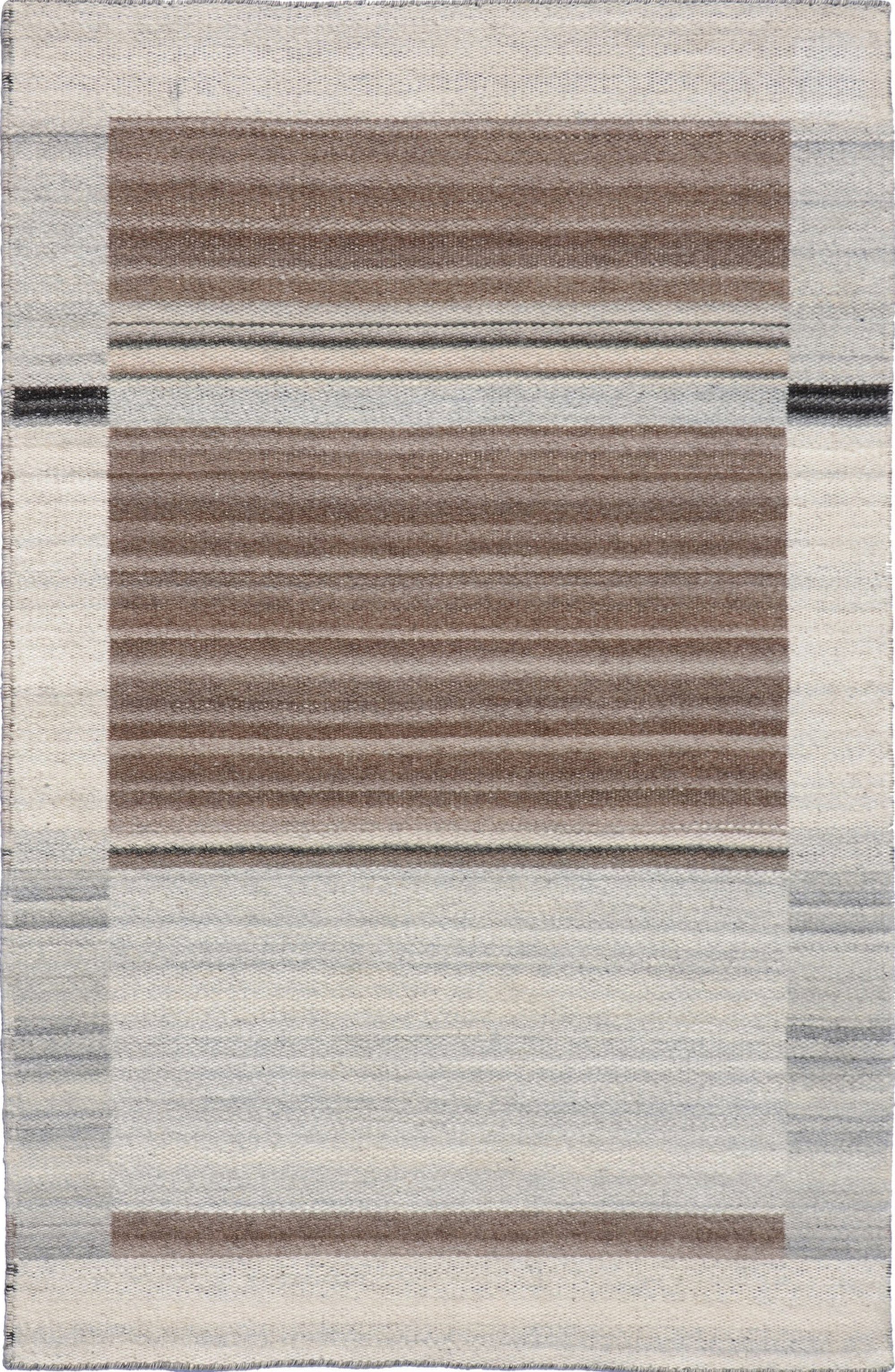 Classic Reversible Delicate Brown Flatweave Wool & Viscose Rug, showcasing a subtle, textured flatweave in warm brown tones, lending understated elegance to a modern living space.