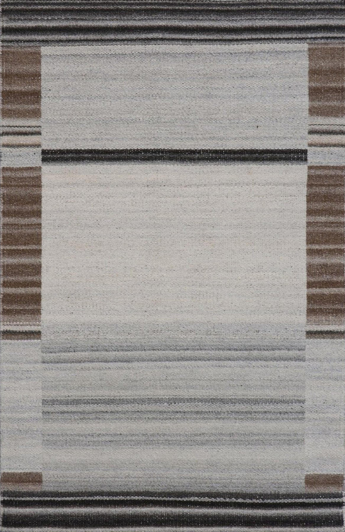 Isolated view of Classic Reversible Delicate Brown Flatweave Wool & Viscose Rug, showcasing its intricate, subtly textured flatweave design in shades of brown.