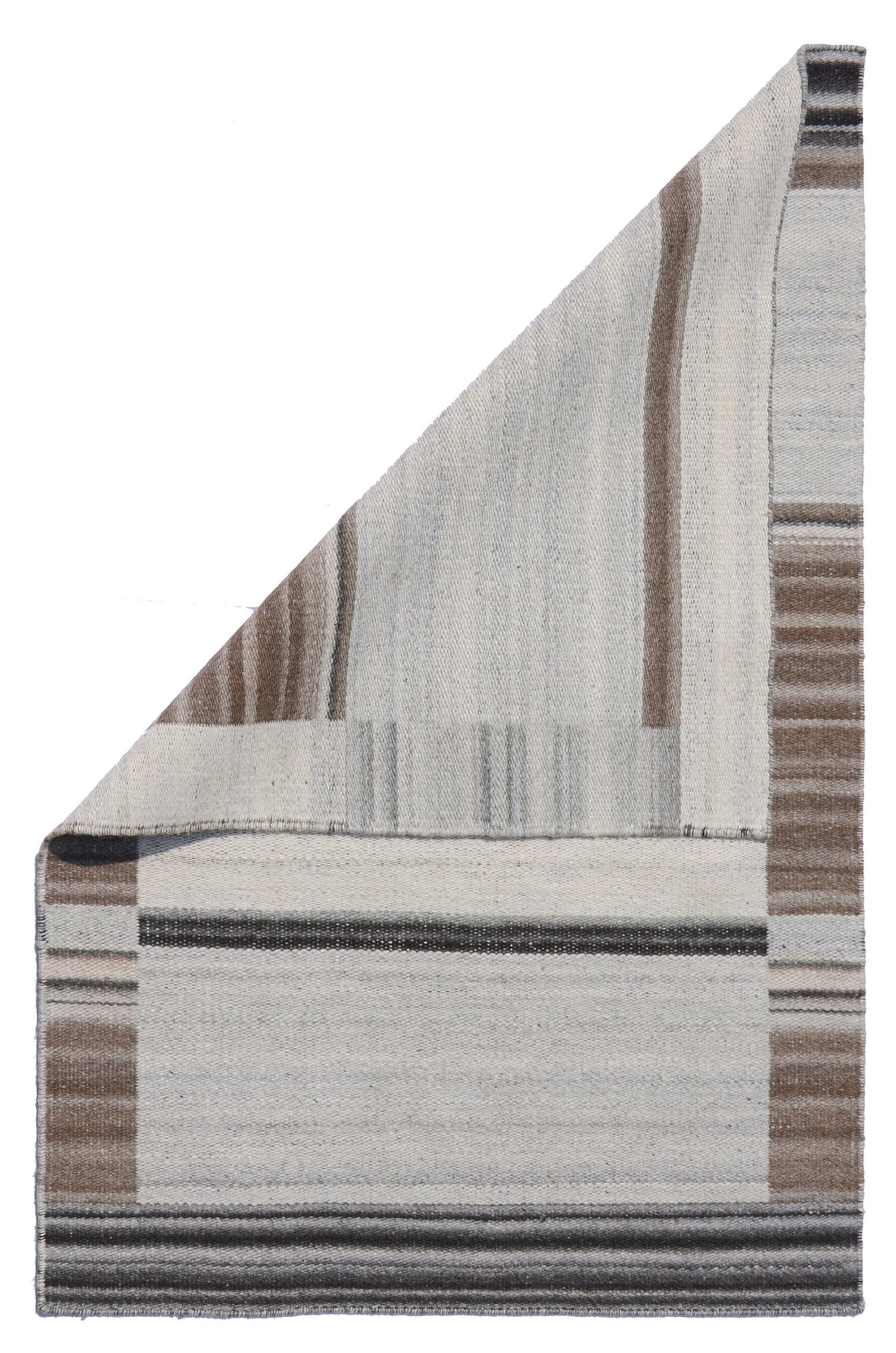 Classic Reversible Delicate Brown Flatweave Wool & Viscose Rug displayed, its subtle brown tones and flatweave construction lending a sophisticated touch to a modern interior.