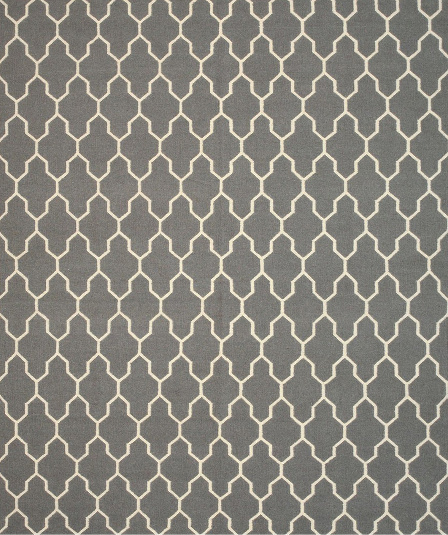 Isolated view of Classic Moroccan Gray Flatweave Wool Rug, showcasing its intricate geometric design.