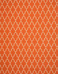 Isolated view of Classic Moroccan Orange Flatweave Wool Rug, showcasing its geometric diamond and line design in vibrant orange, cream, and touches of brown.