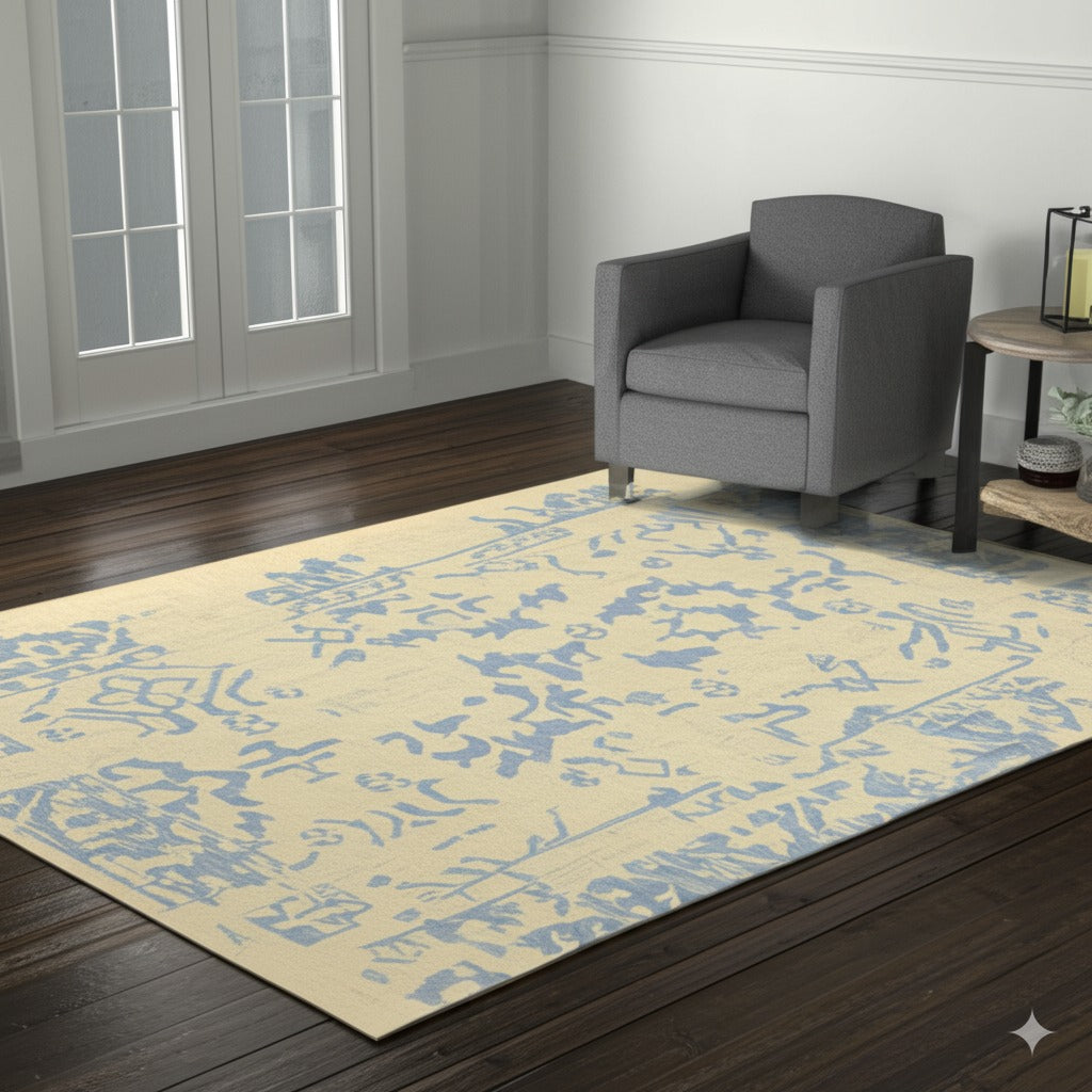 Stylish Graceful Blue Flatweave Wool Rug