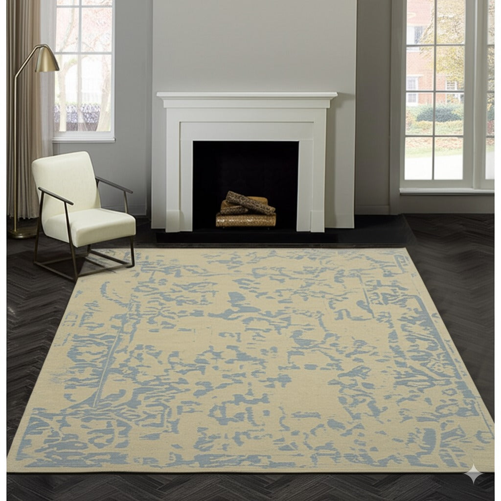Stylish Graceful Blue Flatweave Wool Rug