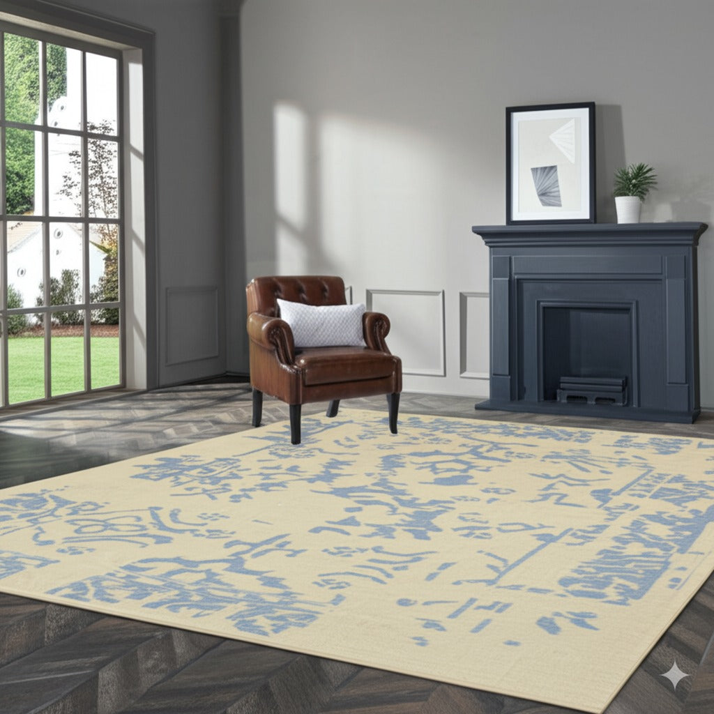 Stylish Graceful Blue Flatweave Wool Rug