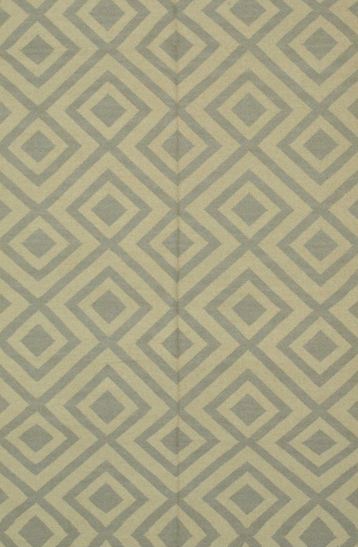 Isolated view of Quinn Kilim Beige Flatweave Wool Rug, showcasing its geometric diamond pattern in warm beige and cream tones.