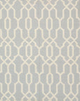 Chloe Trellis Blue Flatweave Wool Rug, showcasing its intricate trellis design in shades of blue against a neutral background.