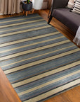 Luxurious Willow Multicolor Handmade Wool Rug displayed on a light wood floor, its vibrant palette of blues, greens, and earthy tones creating a warm and inviting atmosphere.