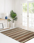 Enchanting Xena Multicolor Handmade Wool Rug, a vibrant splash of color and texture under a contemporary side table; wool fibers create a soft, inviting surface in a modern living room setting.
