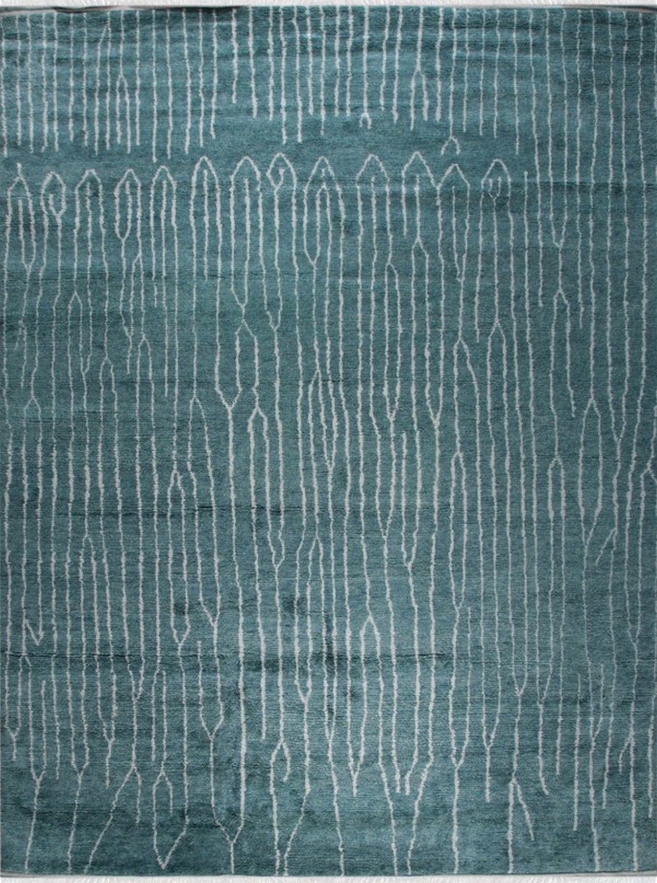 Isolated view of Beautiful Celia Green Hand Knotted Wool Rug, showcasing its intricate, symmetrical design.