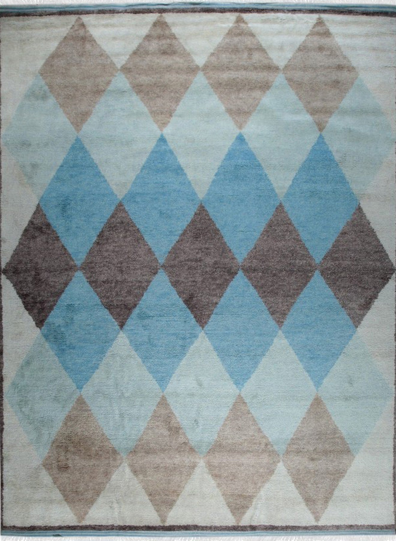 Isolated view of Comfortable Moroccan Multicolor Hand Knotted Wool Rug, showcasing its vibrant geometric patterns and rich texture.
