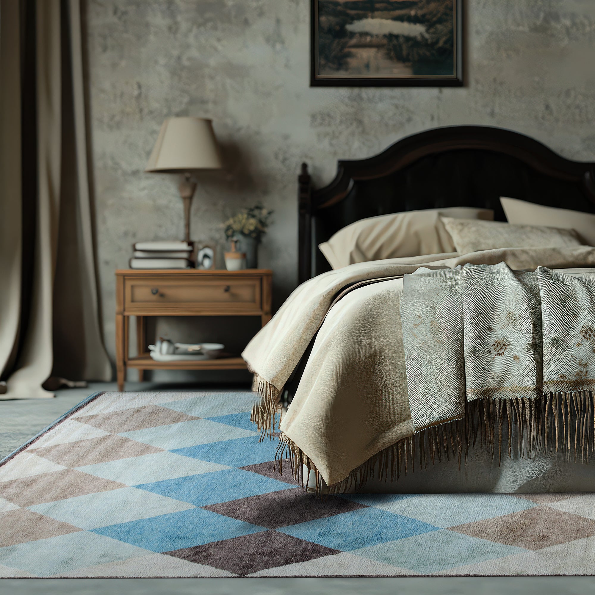 Comfortable Moroccan Multicolor Hand Knotted Wool Rug, bursts with vibrant hues and intricate geometric patterns, seen in a room setting enhancing the cozy, colorful ambiance.