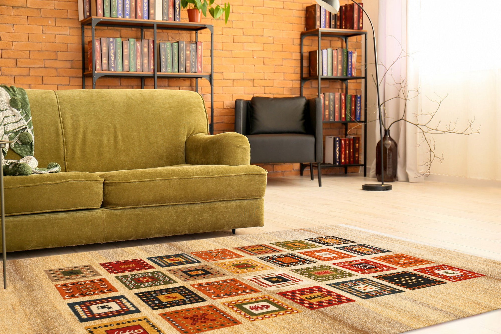 Violet Luna Ivory Machine Made Wool Rug lays in a brightly lit living space, its ivory and violet hues complementing the modern decor; the machine-made wool texture adds warmth and subtle pattern to the room.