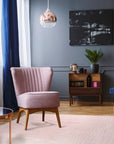 Delicate Moroccan Pink Hand Knotted Wool Rug, a pink wool rug with a traditional Moroccan design, seen in a bright interior.