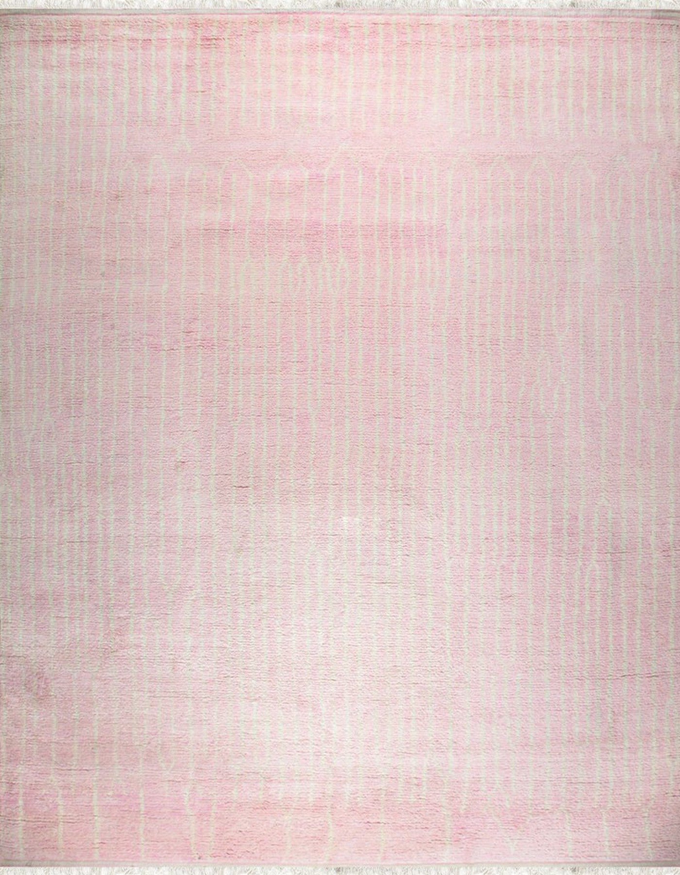 Isolated view showcases the intricate design of the Delicate Moroccan Pink Hand Knotted Wool Rug.
