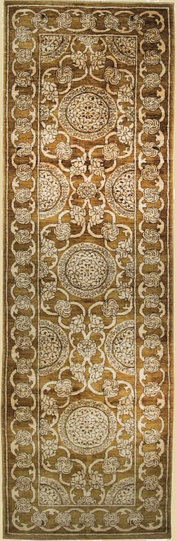Isolated view of Tessa Ella Brown Hand Knotted Afghan Wool Rug, showcasing its intricate, geometric design in warm brown tones.