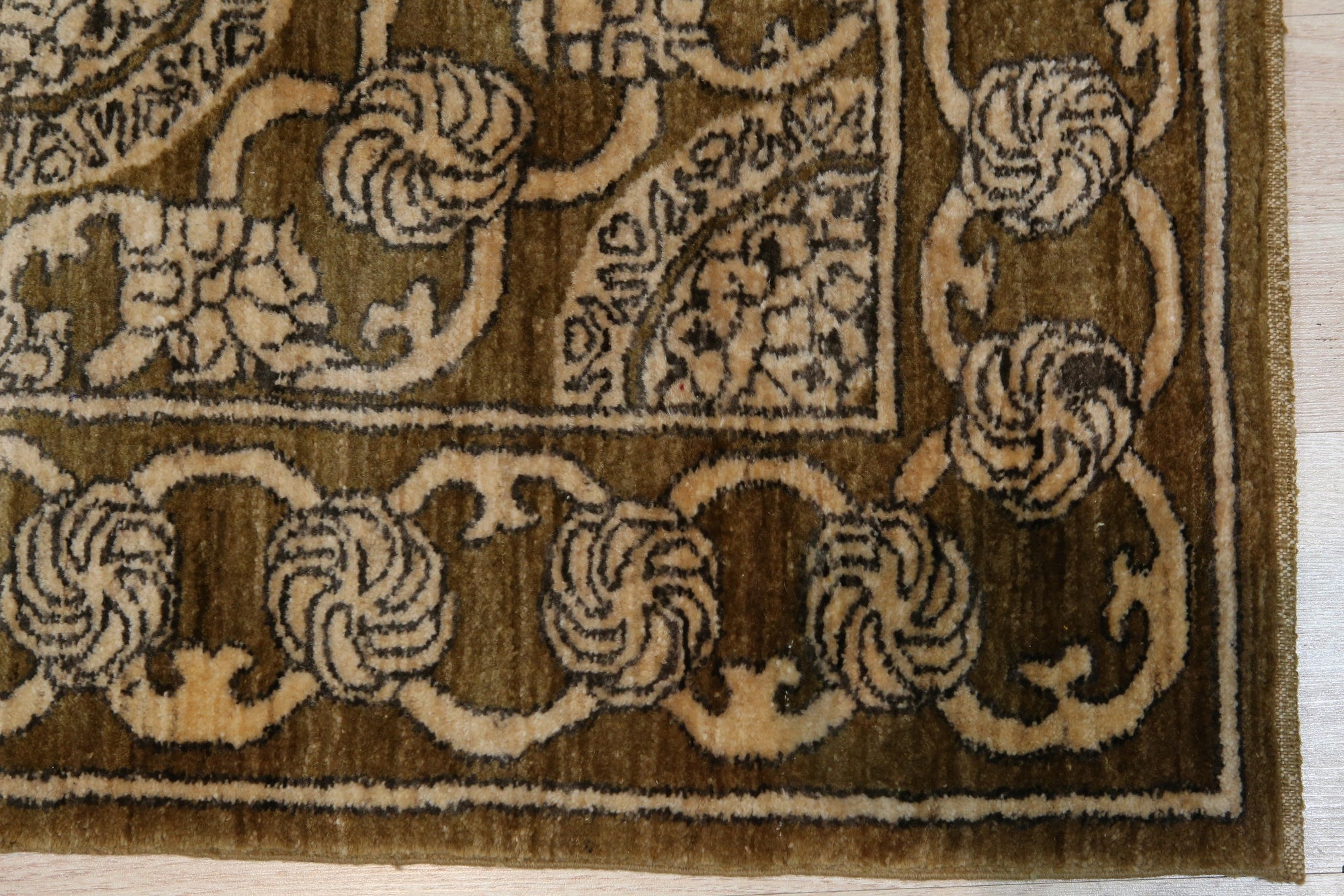 Tessa Ella Brown Hand Knotted Afghan Wool Rug, rich browns and subtle ivory tones blend in this hand-knotted wool rug, its intricate Afghan design adding warmth and texture to the space.