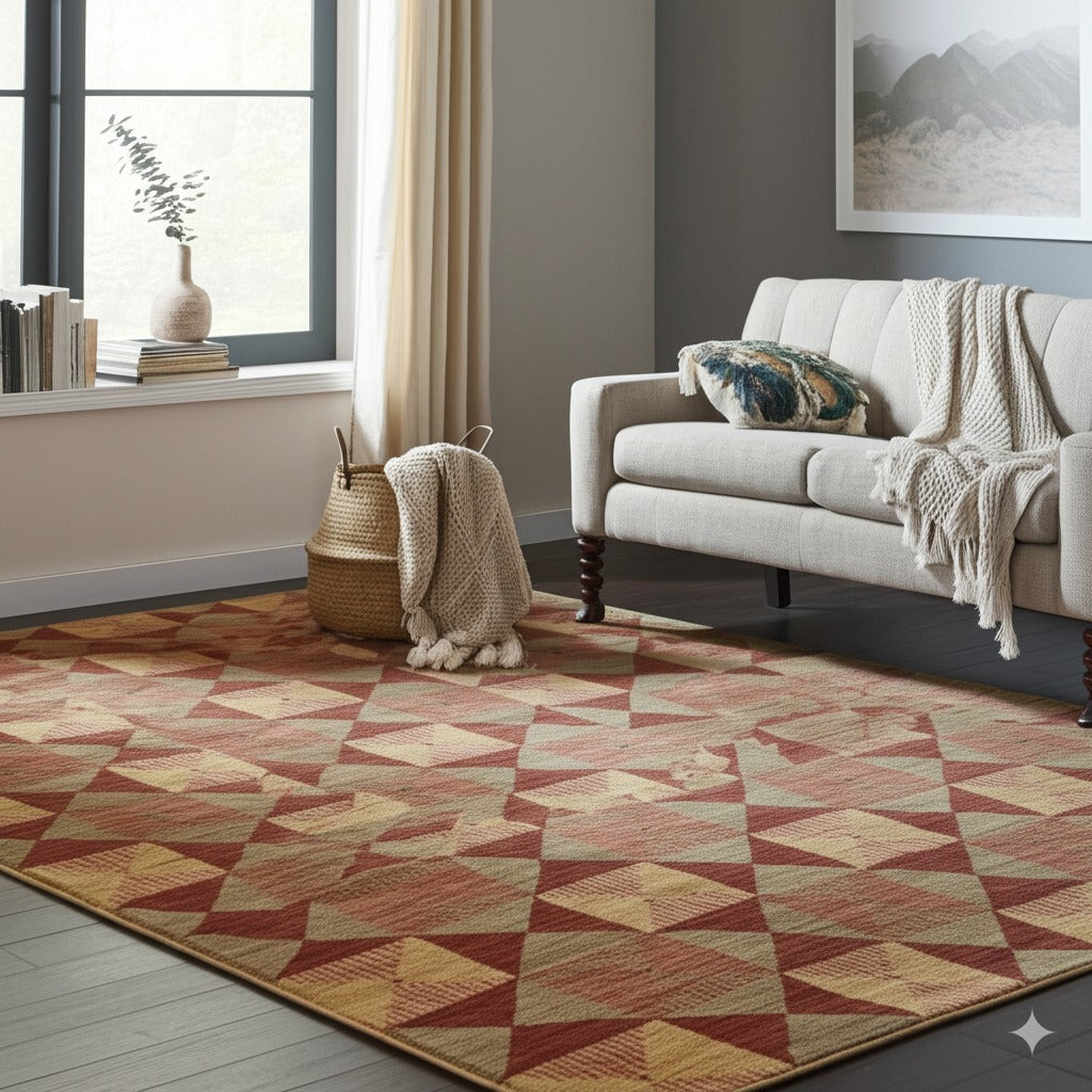 Sloane Diamond Red Hand Knotted Afghan Wool Rug