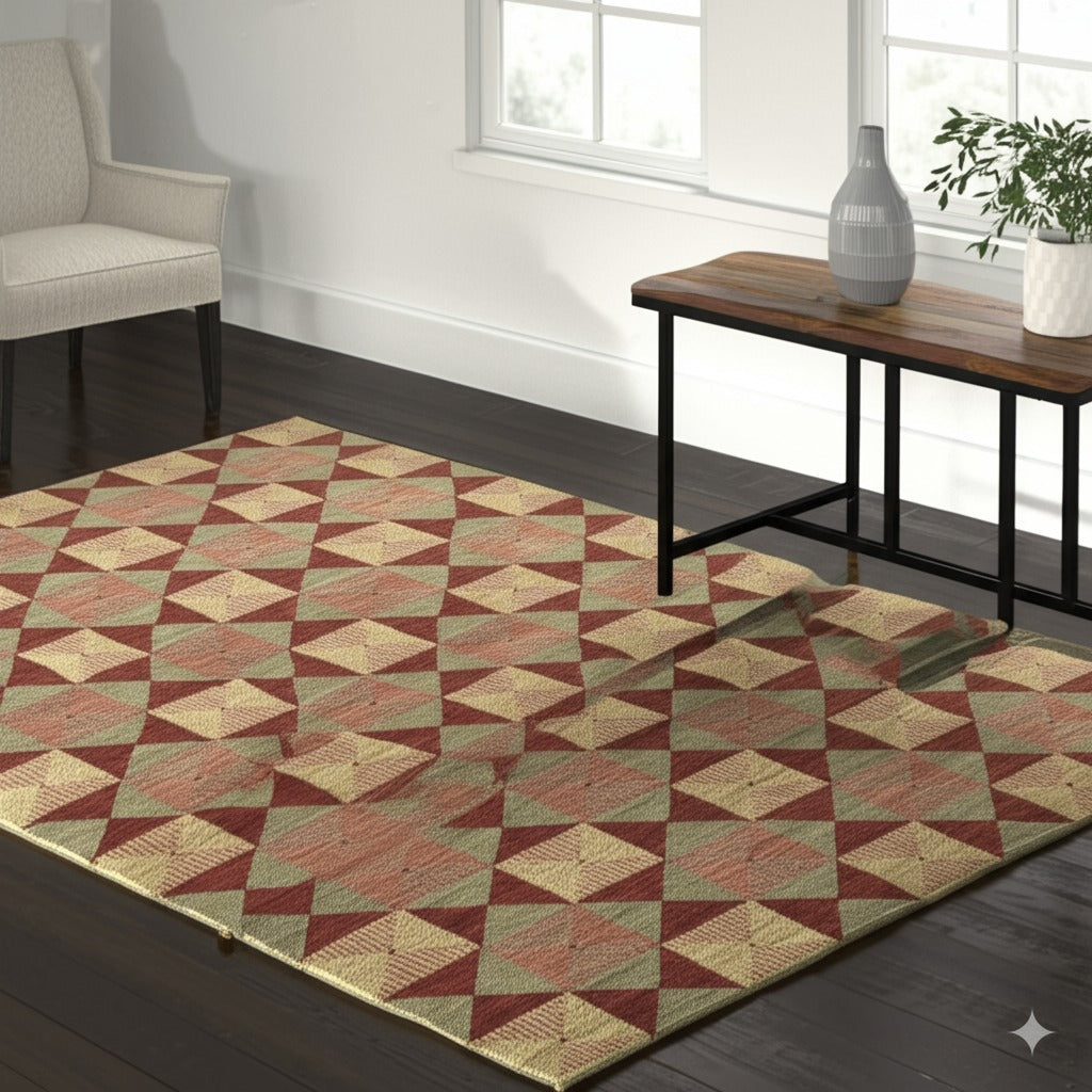 Sloane Diamond Red Hand Knotted Afghan Wool Rug