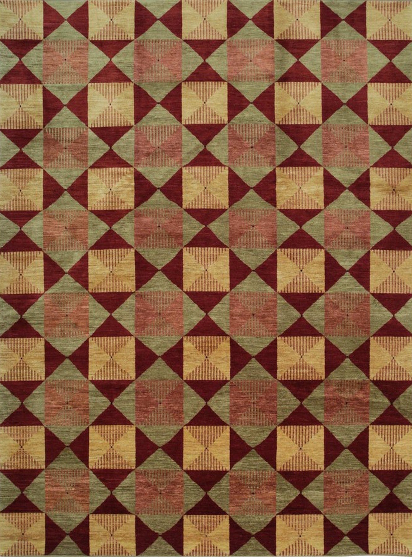 Isolated view of Sloane Diamond Red Hand Knotted Afghan Wool Rug, showcasing its intricate diamond patterns and rich red hues.