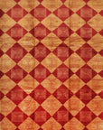 Isolated view of Opulent Classic Red Hand Knotted Afghan Wool Rug, showcasing its intricate geometric design and rich, saturated color.