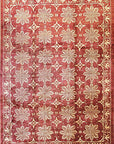 Isolated view of Majestic Artisan Red Hand Knotted Afghan Wool Rug, showcasing its intricate geometric design and rich, saturated red hues.