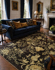 Luxurious Elena Blue Hand Knotted Afghan Wool Rug styled in an elegant classic living room - area rug lifestyle photo