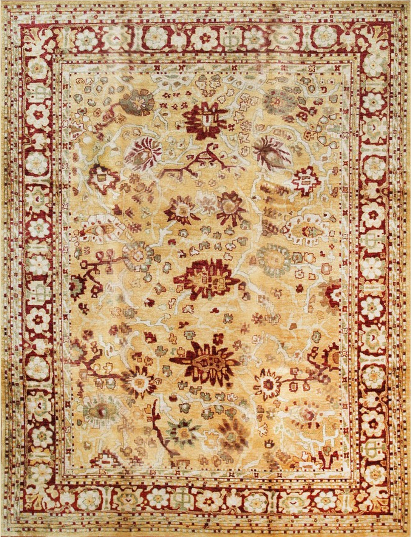 Isolated view of Refined Oushak Beige Hand Knotted Rug, showcasing its intricate, light floral design and subtle tonal variations.