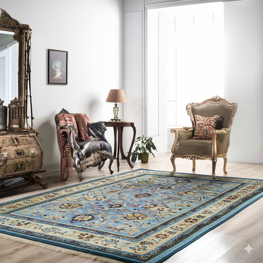 Azure Elegance Handmade Mohair Oushak Rug