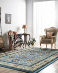 Azure Elegance Handmade Mohair Oushak Rug