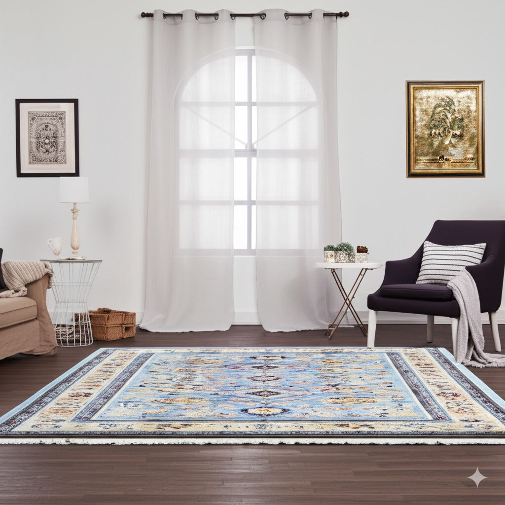 Azure Elegance Handmade Mohair Oushak Rug