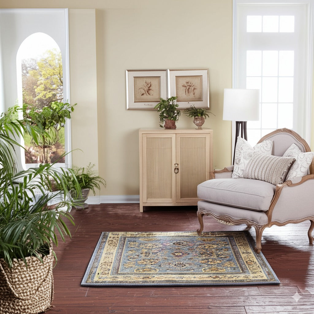 Azure Elegance Handmade Mohair Oushak Rug