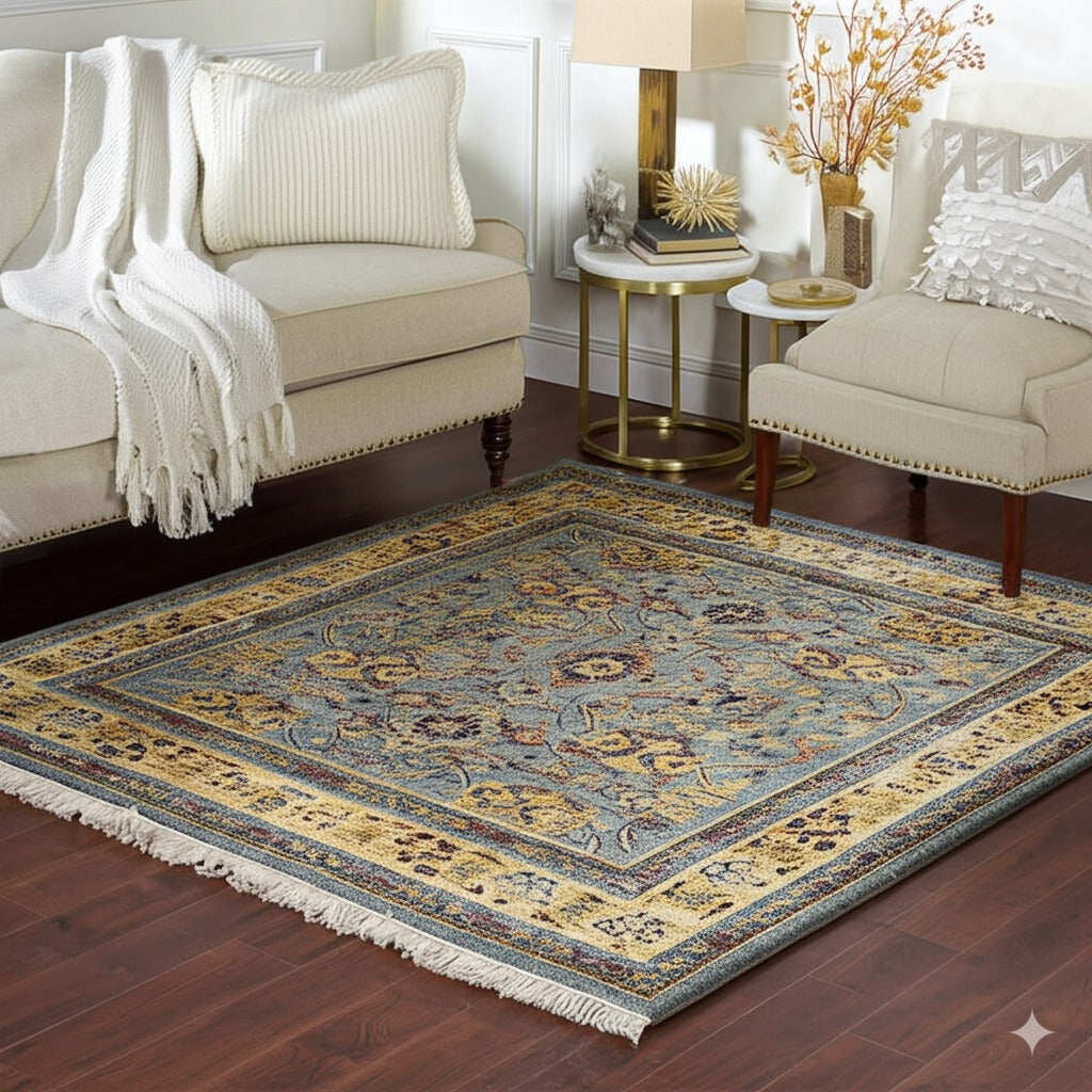 Azure Elegance Handmade Mohair Oushak Rug