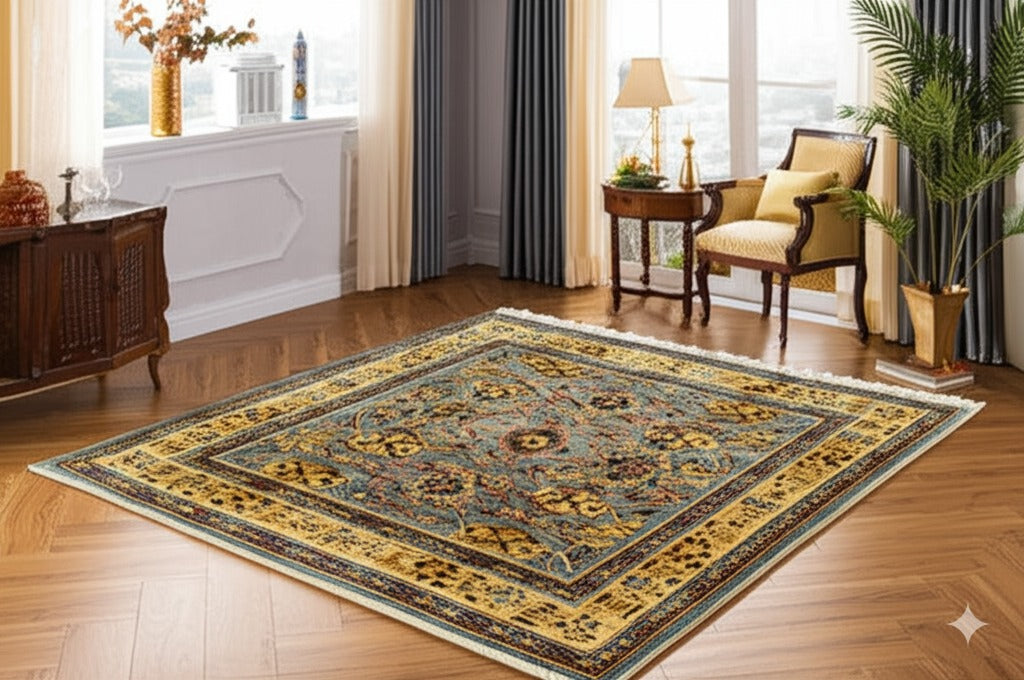 Azure Elegance Handmade Mohair Oushak Rug